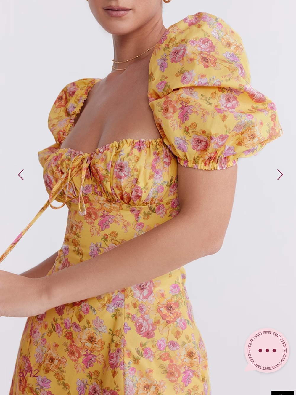 House of CB Yellow Floral Puff-Sleeve Maxi Dress with Sweetheart Bodice - Picture 5 of 13